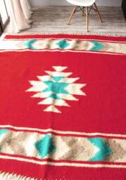 Hand Hooked Wool Rug Red Scandinavian Design, Nursery Decor - thumbnail 1