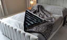 Handmade Grey Leopard Faux Fur Throw Black Lined Deluxe Blanket