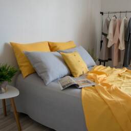Yellow Stonewashed Linen Flat Sheet - Lightweight, Breathable, 100% Natural Fabric - thumbnail 4