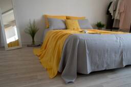 Yellow Stonewashed Linen Flat Sheet - Lightweight, Breathable, 100% Natural Fabric