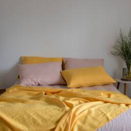 Yellow Stonewashed Linen Flat Sheet - Lightweight, Breathable, 100% Natural Fabric - thumbnail 2