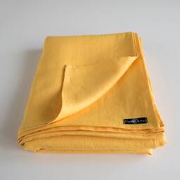 Yellow Stonewashed Linen Flat Sheet - Lightweight, Breathable, 100% Natural Fabric - thumbnail 3