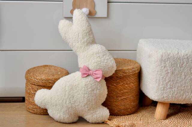 Cute Bunny With Bow Tie - Rabbit 24 Colors Teddy Boucle Decorative Pillow - image 1