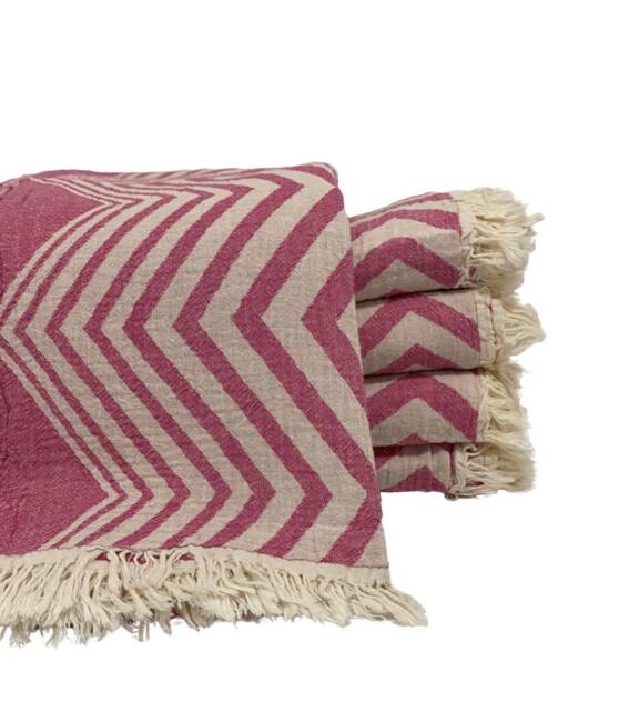 Fushia Turkish Beach Towel, Turkish Zigzag Cotton Duble Sided Wedding Gift, Softened Bath Luxury Towel - image 1