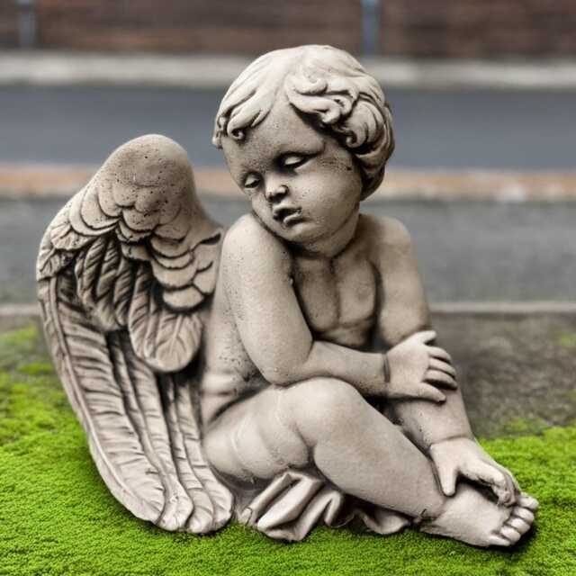 Concrete Baby Angel Figure Stone Sculpture Outdoor Memorial Child Statue Sleeping Ornament Angel Lover Gift Front Door Art - image 1
