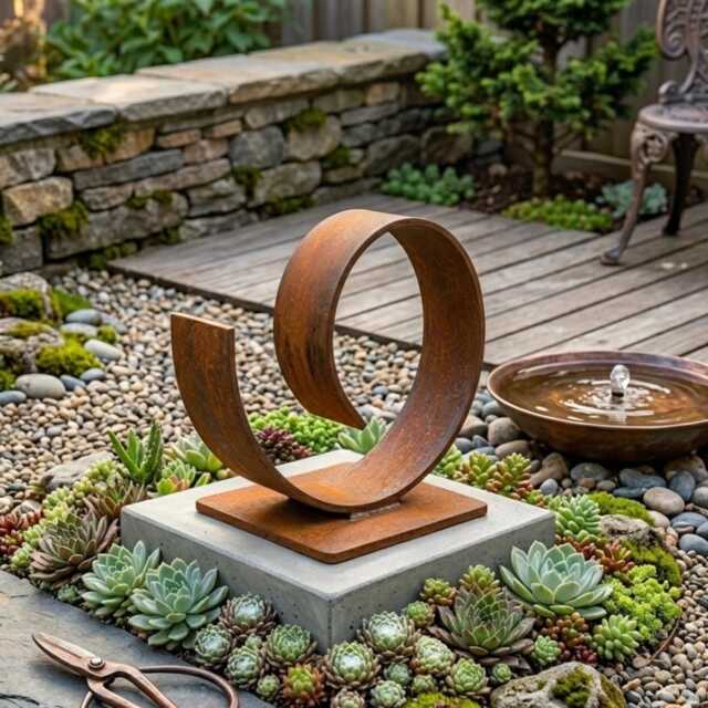 Outdoor Metal Sculpture Handcrafted Modern Art Curl Garden Decor E400 - image 1