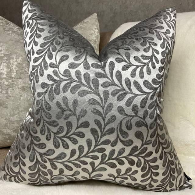 John Lewis & Partners Vera Leaf Fabric, Cushion Cover, Pillow Throw Pillow, Steel Grey - Design Satin Look , Designer Fabric - image 1