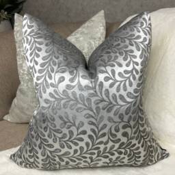 John Lewis & Partners Vera Leaf Fabric, Cushion Cover, Pillow Throw Pillow, Steel Grey - Design Satin Look , Designer Fabric - thumbnail 2