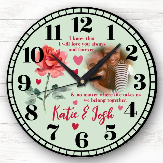 Green Rose Flower Photo Valentine's Day Gift Anniversary Personalised Clock - image 1