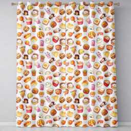 Cute Kawaii Fast Food Snacks Light Grey Background Seamless Pattern Readymade Eyelet Ring Top Thermal 100% Blackout Curtains - thumbnail 2