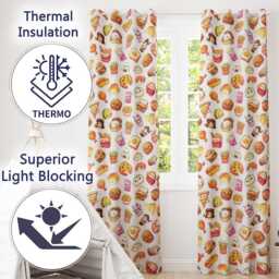 Cute Kawaii Fast Food Snacks Light Grey Background Seamless Pattern Readymade Eyelet Ring Top Thermal 100% Blackout Curtains - thumbnail 3