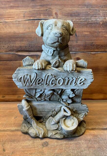 stone Garden Labrador Golden Retriever Puppy Dog Welcome Sign Ornament - image 1