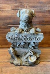 stone Garden Labrador Golden Retriever Puppy Dog Welcome Sign Ornament