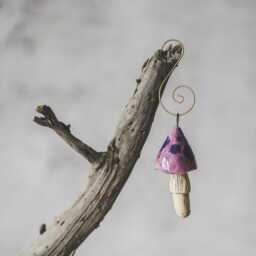 Purple Ceramic Mushroom Ornament - Christmas Tree Handmade Decor - thumbnail 2