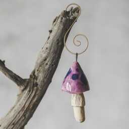 Purple Ceramic Mushroom Ornament - Christmas Tree Handmade Decor