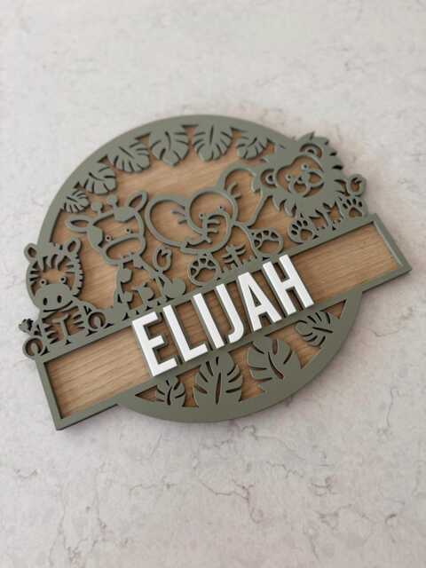 Personalized Safari Name Sign Laser Cut Animals For Bedroom Decor - Personalised - image 1