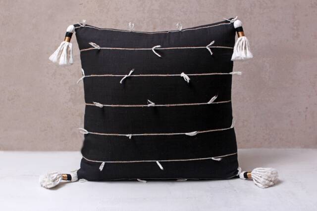 Black White Handloom Cotton Bohemian, Bali Style Pillow Cover, Decorative Handmade Throw Cover, Embroidered Cover Wlcc059 - image 1