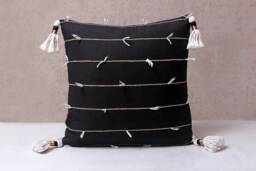 Black White Handloom Cotton Bohemian, Bali Style Pillow Cover, Decorative Handmade Throw Cover, Embroidered Cover Wlcc059 - thumbnail 1