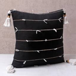 Black White Handloom Cotton Bohemian, Bali Style Pillow Cover, Decorative Handmade Throw Cover, Embroidered Cover Wlcc059 - thumbnail 2