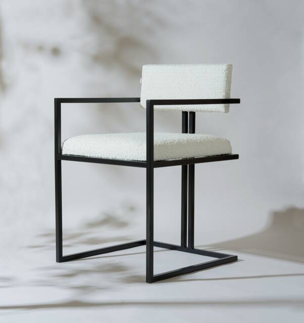 Dining Chairs - Boucle Chair By Piers Henry Black Kitchen Stool Metal Frame Fabic - image 1