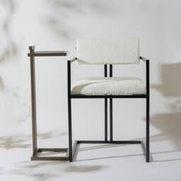 Dining Chairs - Boucle Chair By Piers Henry Black Kitchen Stool Metal Frame Fabic - thumbnail 3