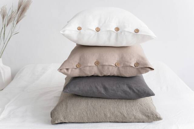 Linen Pillow Case/Washed Linen Cover Decorative Cushion Bedding With Coconut Buttons Handmade Pillowcase - image 1