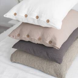 Linen Pillow Case/Washed Linen Cover Decorative Cushion Bedding With Coconut Buttons Handmade Pillowcase - thumbnail 3