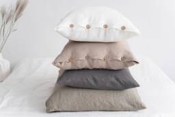 Linen Pillow Case/Washed Linen Cover Decorative Cushion Bedding With Coconut Buttons Handmade Pillowcase - thumbnail 1