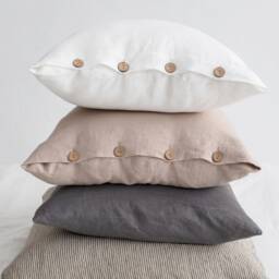 Linen Pillow Case/Washed Linen Cover Decorative Cushion Bedding With Coconut Buttons Handmade Pillowcase - thumbnail 2