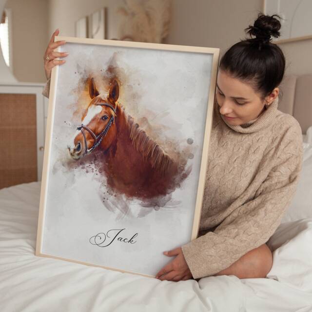 Equestrian Gift, Watercolor Horse Portrait From Photo, Owner Sketch, Equine Art, Custom - image 1