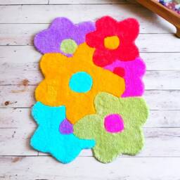 Flower Rug Colorful Living Room Soft Made Of Wool Handmade Gift Personalized Bathroom Flowers Birthday Gifts - thumbnail 3