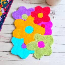 Flower Rug Colorful Living Room Soft Made Of Wool Handmade Gift Personalized Bathroom Flowers Birthday Gifts - thumbnail 2