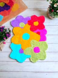 Flower Rug Colorful Living Room Soft Made Of Wool Handmade Gift Personalized Bathroom Flowers Birthday Gifts - thumbnail 1