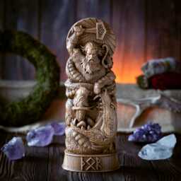 Handmade Oak Thor Statue Norse Pagan Altar Decor - thumbnail 1