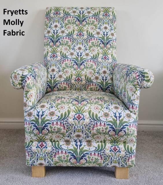 Handcrafted Floral Adult Armchair Fryetts Molly Fabric, Botanical Accent Chair Pink William Morris Strawberry Thief Ochre Small Statement - image 1