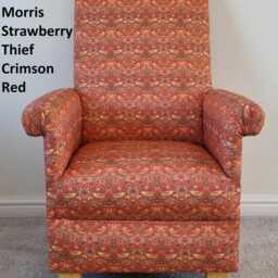 Handcrafted Floral Adult Armchair Fryetts Molly Fabric, Botanical Accent Chair Pink William Morris Strawberry Thief Ochre Small Statement - thumbnail 4