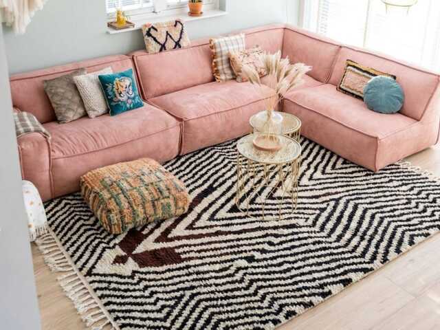 Black White Zigzag Moroccan Rug, Shag Berber Carpet, Modern Boho Decor, Large Area Rug - image 1
