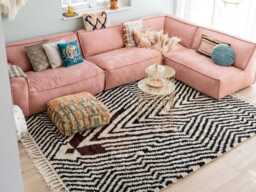Black White Zigzag Moroccan Rug, Shag Berber Carpet, Modern Boho Decor, Large Area Rug - thumbnail 1