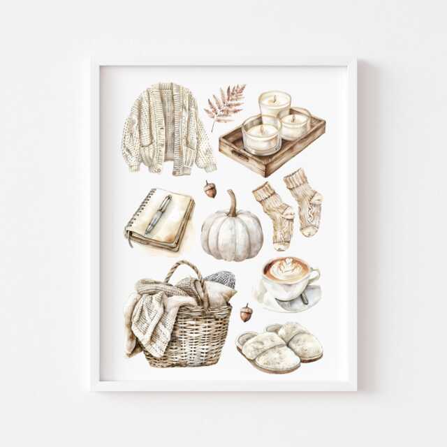 Autumn Mood Board Art Print Cosy Beige Fall Decor Unframed Wall Art Poster - image 1