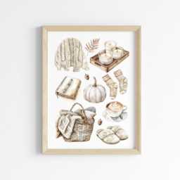 Autumn Mood Board Art Print Cosy Beige Fall Decor Unframed Wall Art Poster - thumbnail 2