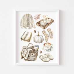 Autumn Mood Board Art Print Cosy Beige Fall Decor Unframed Wall Art Poster - thumbnail 1