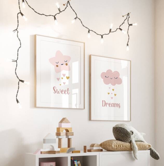Sweet Dreams Print Girl Nursery Wall Art, Prints Girls Bedroom Decor, Star & Cloud Nursery, Decor - image 1