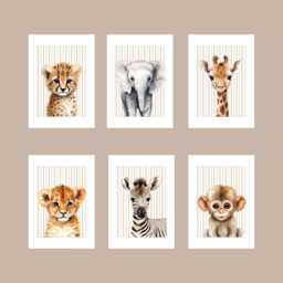 Safari Nursery Prints Beige Jungle Animals, Gender Neutral Decor - thumbnail 2