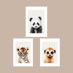Safari Nursery Prints Beige Jungle Animals, Gender Neutral Decor - thumbnail 3