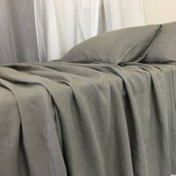 Medium Grey Bed Sheets Set Handmade in Natural Linen. Fitted Sheet, Top Sheet, 2 Pillow Cases, Queen Sheets, King Sheets - thumbnail 2