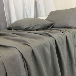 Medium Grey Bed Sheets Set Handmade in Natural Linen. Fitted Sheet, Top Sheet, 2 Pillow Cases, Queen Sheets, King Sheets - thumbnail 4