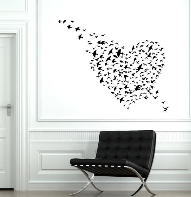 Wall Vinyl Heart Bird Love Romantic Ornament Mural Decal Sticker 1753Dz - image 1