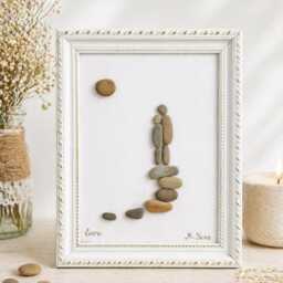 Pebble Art Wall Decor, Couple Stone Frame, Handmade Love Gift, Romantic Home Anniversary Gift For Her, Unique Picture - thumbnail 3