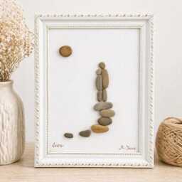 Pebble Art Wall Decor, Couple Stone Frame, Handmade Love Gift, Romantic Home Anniversary Gift For Her, Unique Picture - thumbnail 2