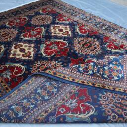 7x10 Navy Blue Floral Rug, Afghan Hand Knotted Organic Dyes Wool Area Geometric Kazak Design Turkmen Living Room Bedroom Rug - thumbnail 4